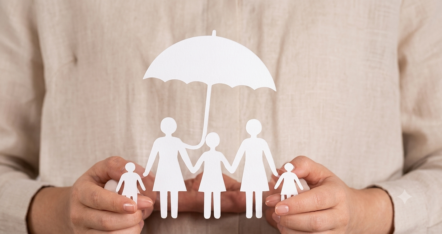 Paper family under umbrella